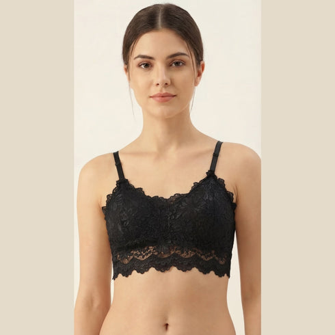 Pack of 3 Cotton Lace Crop Bras – Wire-Free Comfort Style